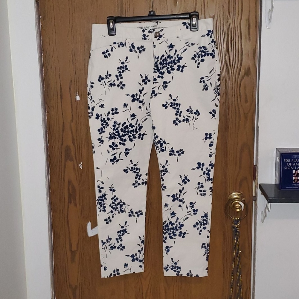 Navy and White Floral Dress Pants NWOT